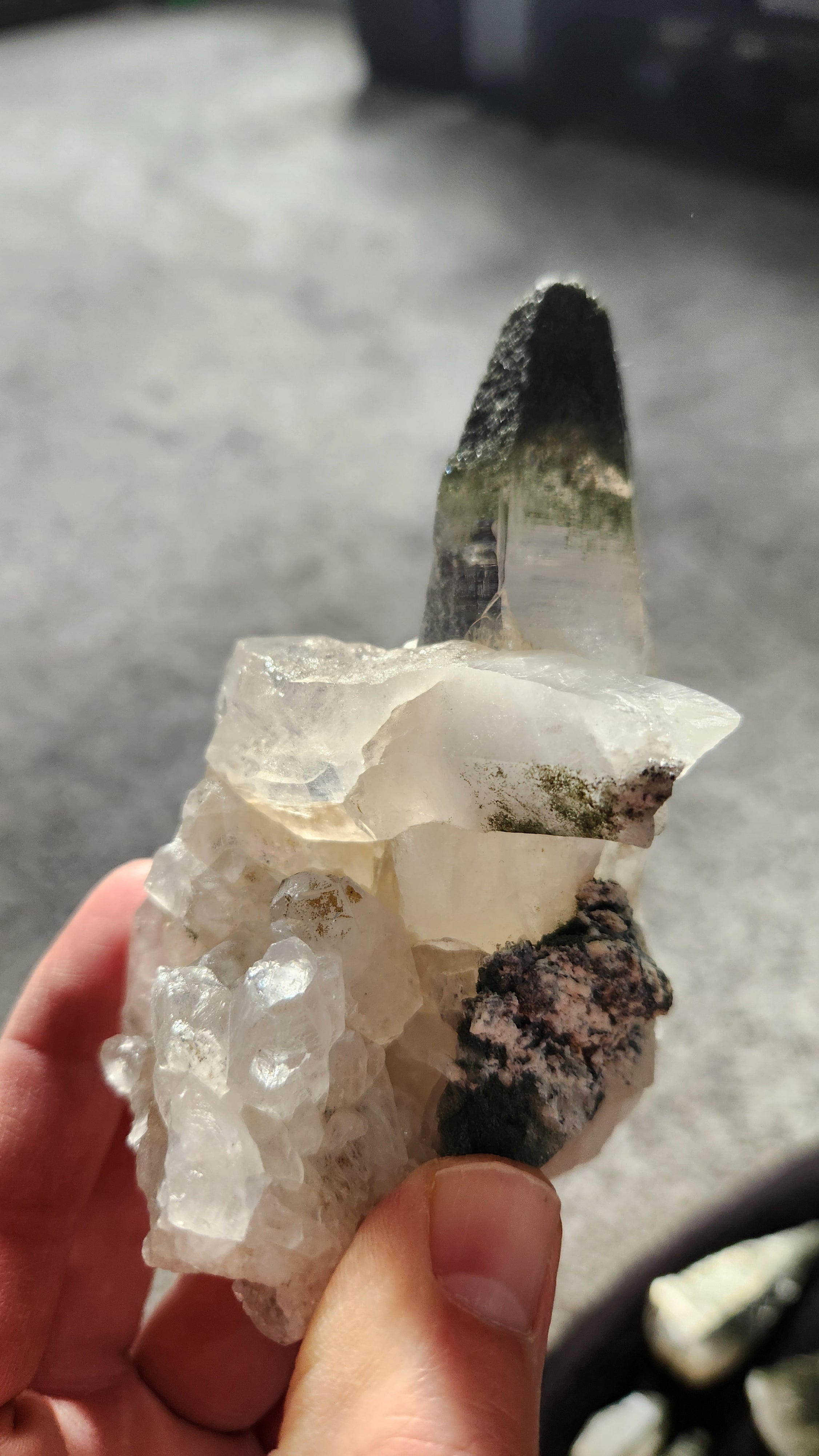Clear Quartz Cluster and Point with Green Chlorination