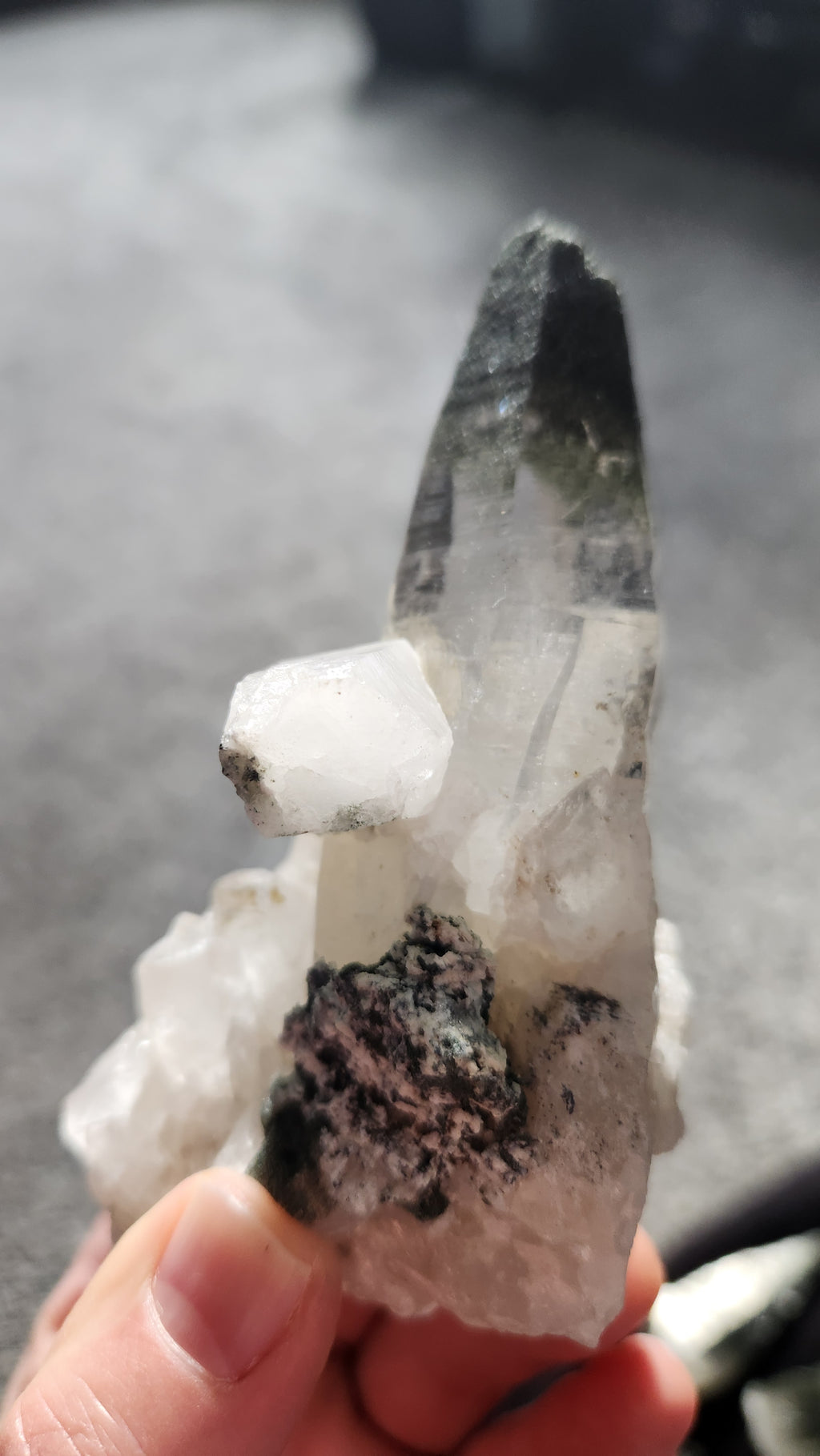 Clear Quartz Cluster and Point with Green Chlorination