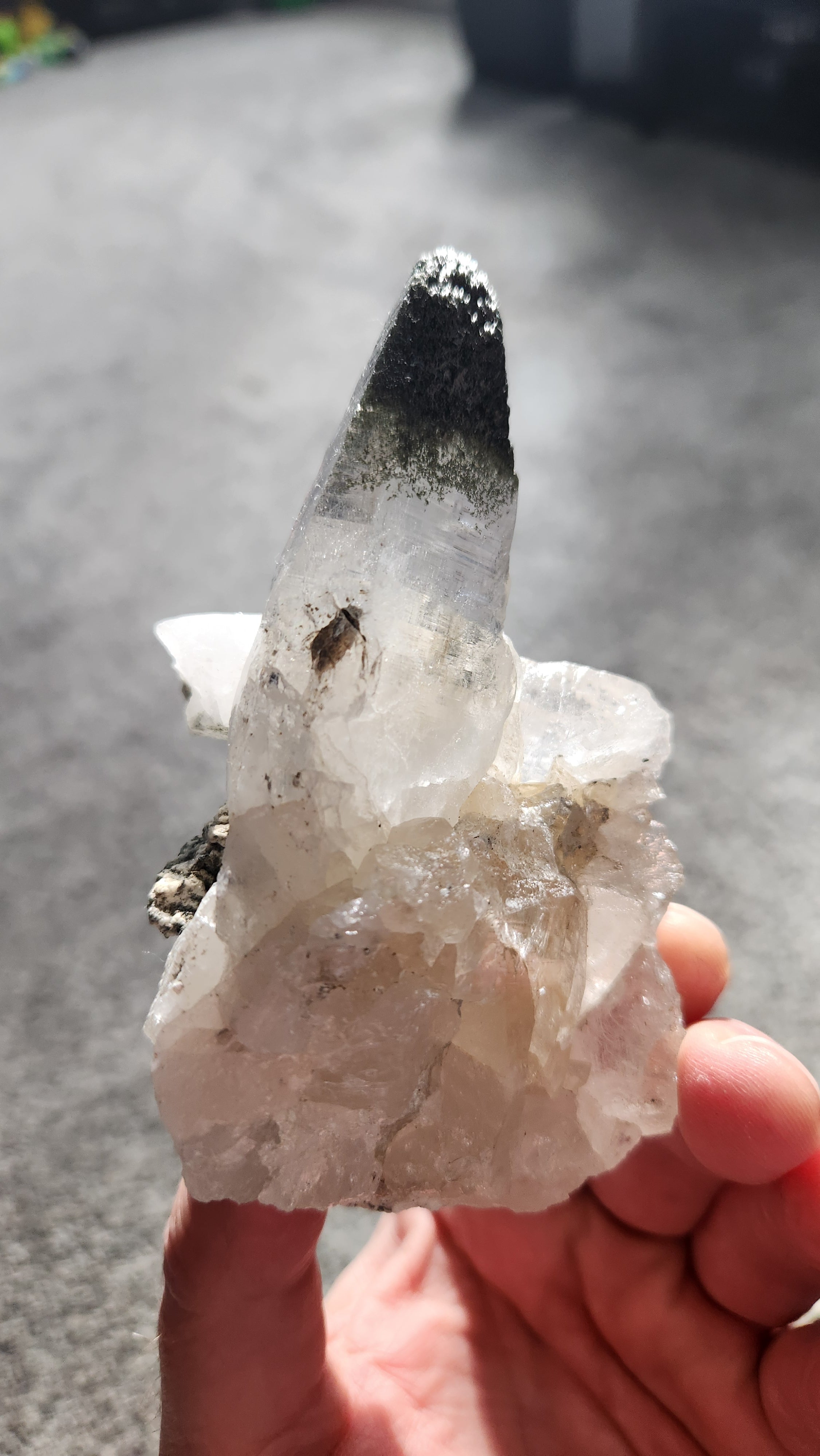 Clear Quartz Cluster and Point with Green Chlorination